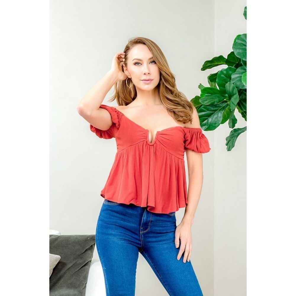 Rust Crepe Linen Top - Picture 5 of 6
